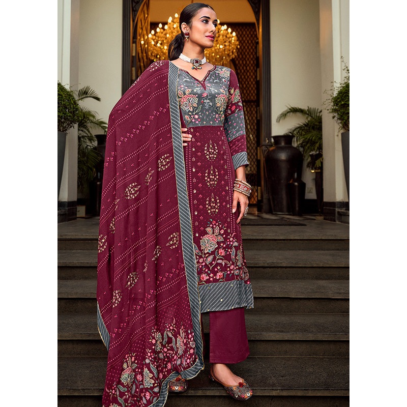 3 Pc Magenta Unstitched Suit Set With Dupatta - JD986590980