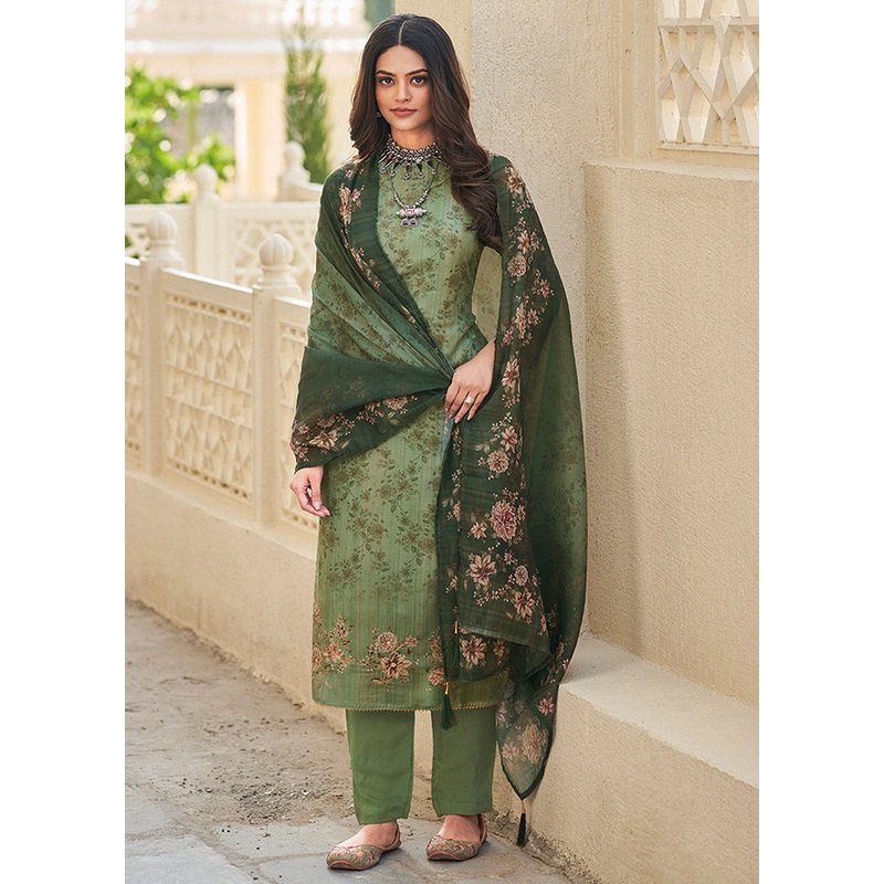 3 Pc Mehendi Unstitched Cotton Suit Set - JD986591117