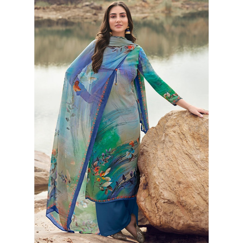3 Pc Multicolor Digital Unstitched Suit Set With Dupatta - JD986590925