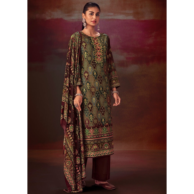 3 Pc Multicolor Unstitched Silk Suit Set With Dupatta - JD986590970