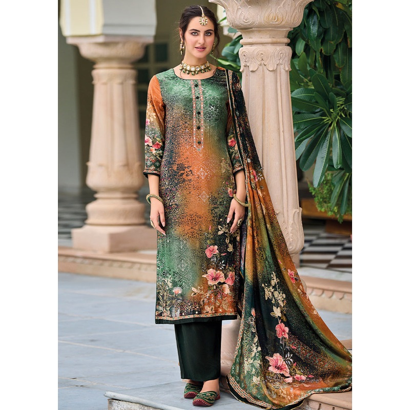 3 Pc Multicolor Unstitched Suit Set With Dupatta - JD986591007