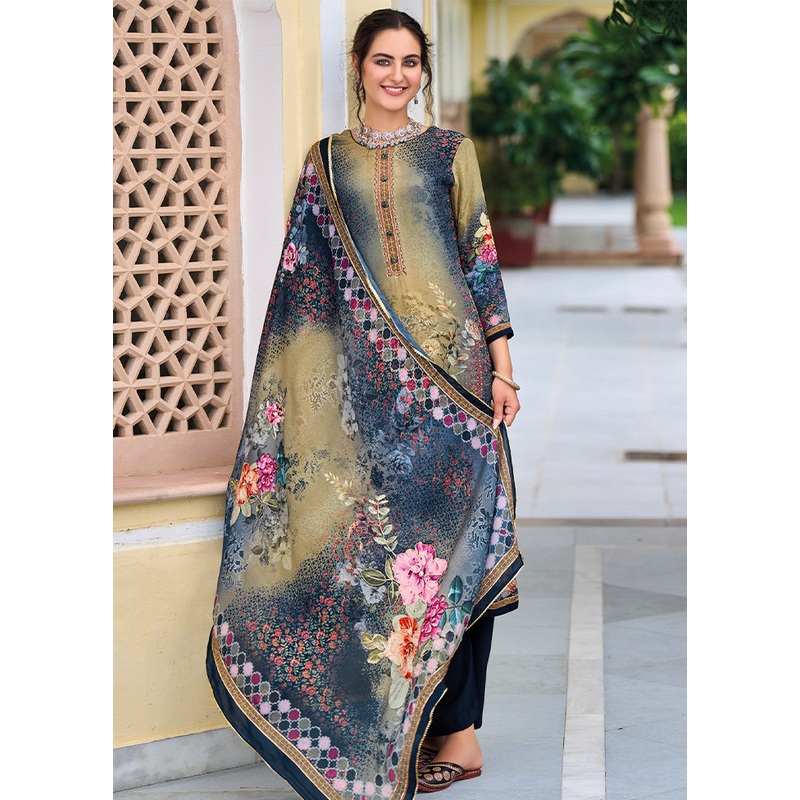 3 Pc Multicolor Unstitched Suit Set With Dupatta - JD986591008