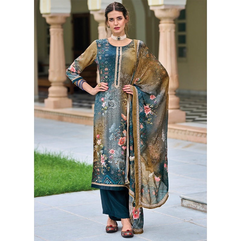 3 Pc Multicolor Unstitched Suit Set With Dupatta - JD986591012