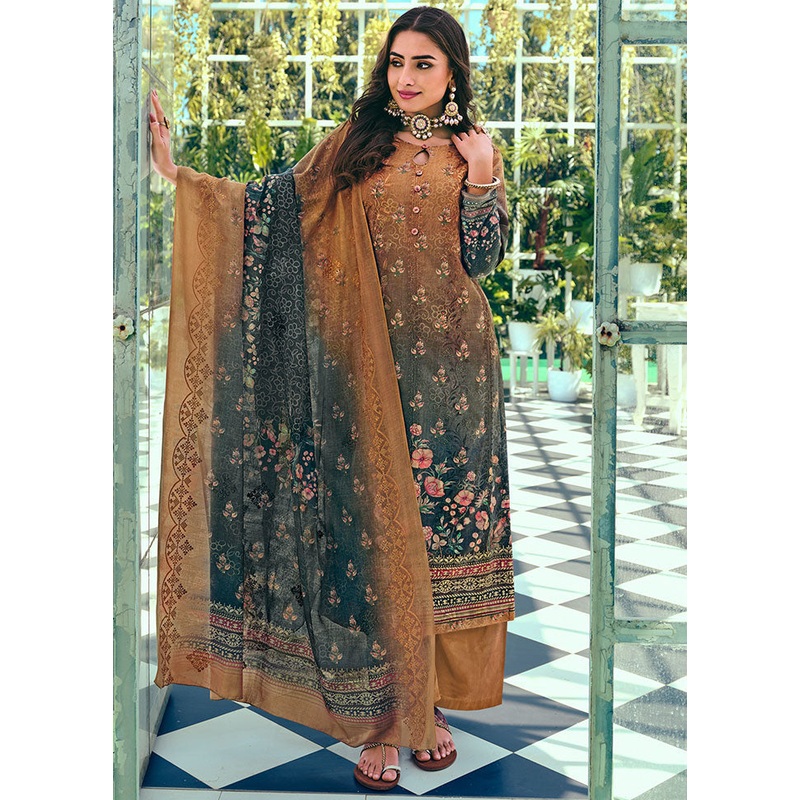 3 Pc Multicolor Unstitched Suit Set With Dupatta - JD986591046