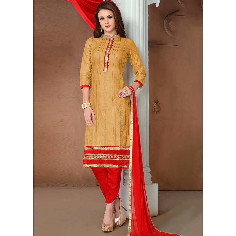 3 Pc Mustard Unstitched Cotton Salwar Suit With Dupatta - JD986590944