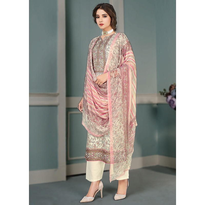 3 Pc Off White Unstitched Cotton Suit Set - JD986591123