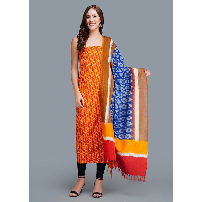 3 Pc Orange Cotton Salwar Suit Set With Dupatta - JD986590985