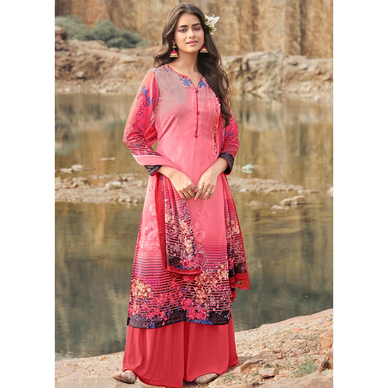 3 Pc Pink Digital Unstitched Suit Set With Dupatta - JD986590924