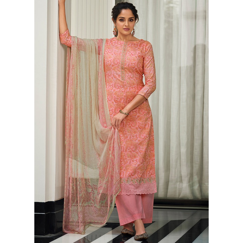 3 Pc Pink Unstitched Embroidered Suit Set With Dupatta - JD986591019
