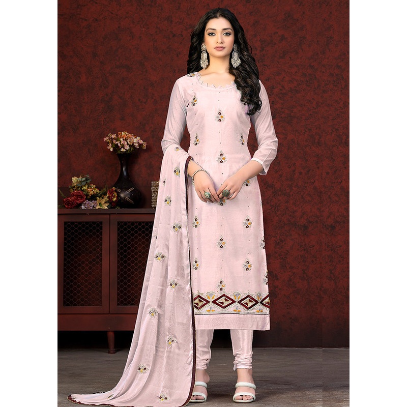 3 Pc Pink Unstitched Silk Hand Suit Set - JD986591094