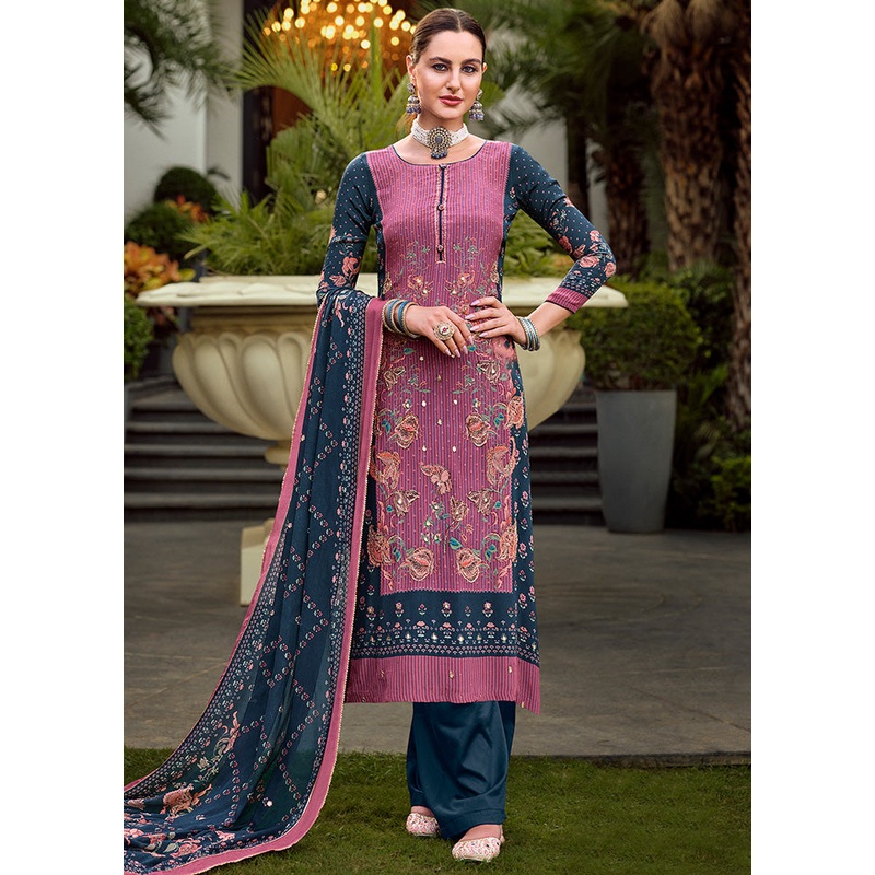 3 Pc Pink Unstitched Suit Set With Dupatta - JD986590982