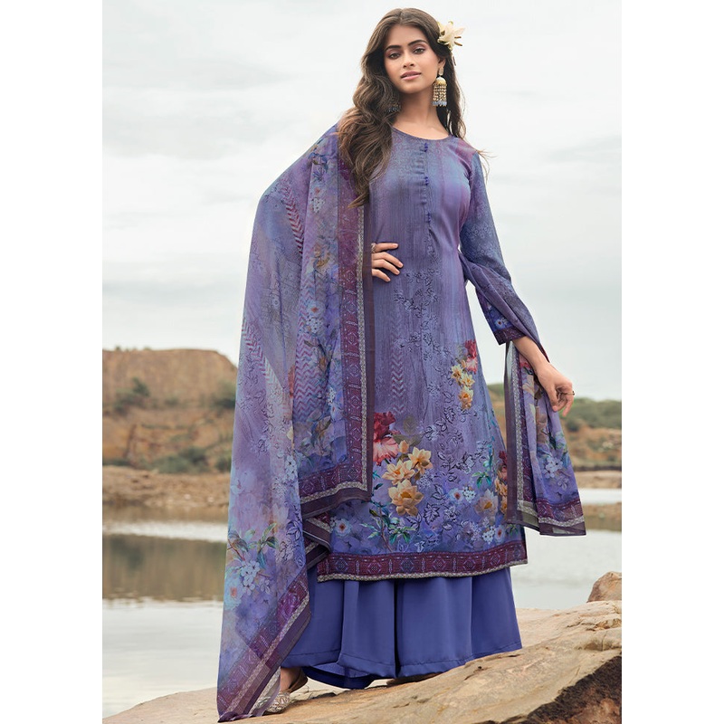 3 Pc Purple Digital Unstitched Suit Set With Dupatta - JD986590930