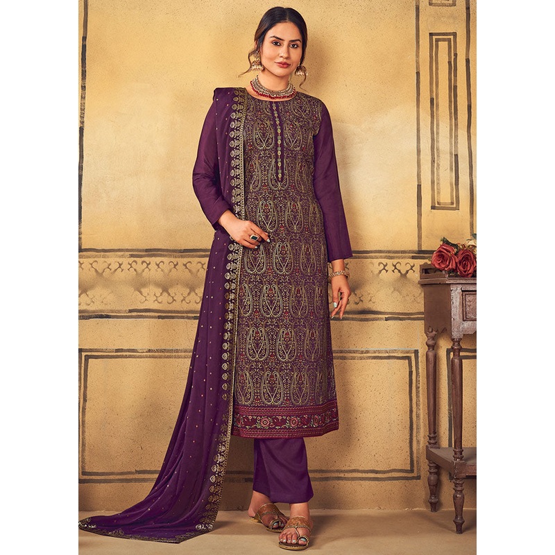 3 Pc Purple Unstitched Salwar Suit Set With Dupatta - JD986591021