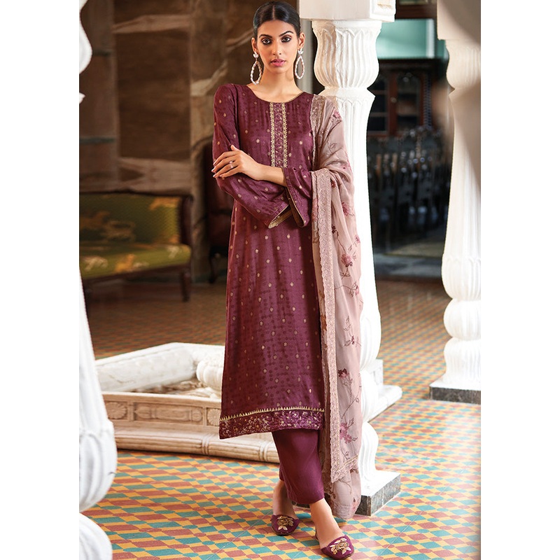 3 Pc Purple Unstitched Silk Suit Set With Dupatta - JD986591003