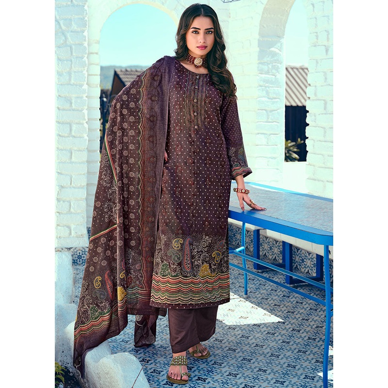 3 Pc Purple Unstitched Suit Set With Dupatta - JD986591042