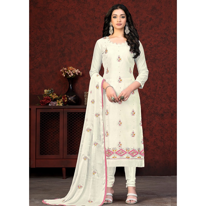 3 Pc White Unstitched Silk Hand Suit Set - JD986591095