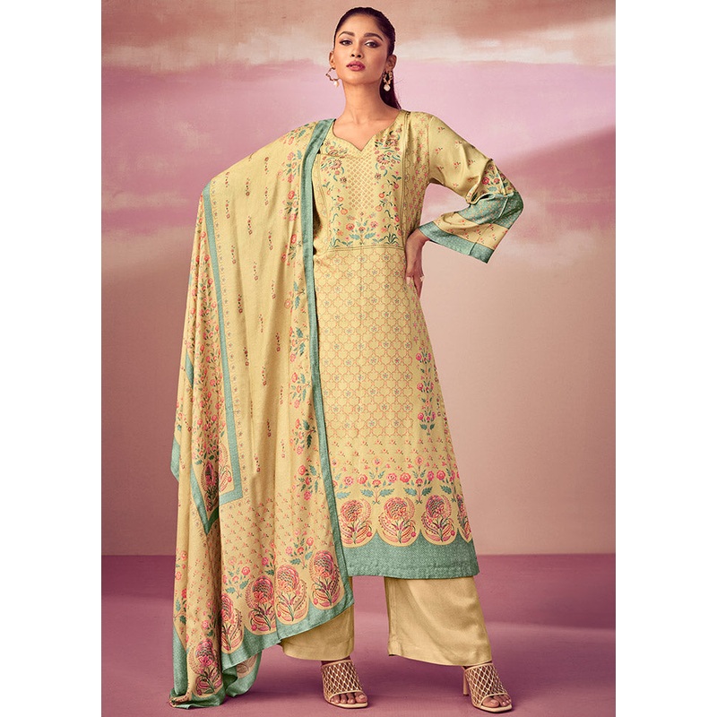 3 Pc Yellow Unstitched Cotton Suit Set - JD986591058