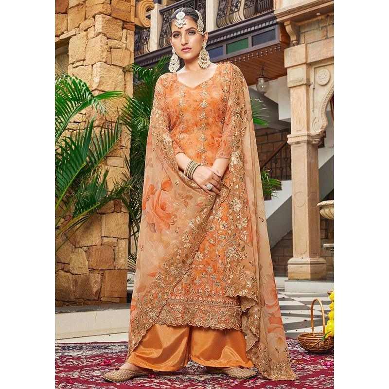 3 Pc Yellow Unstitched Georgette Suit Set - JD986591113