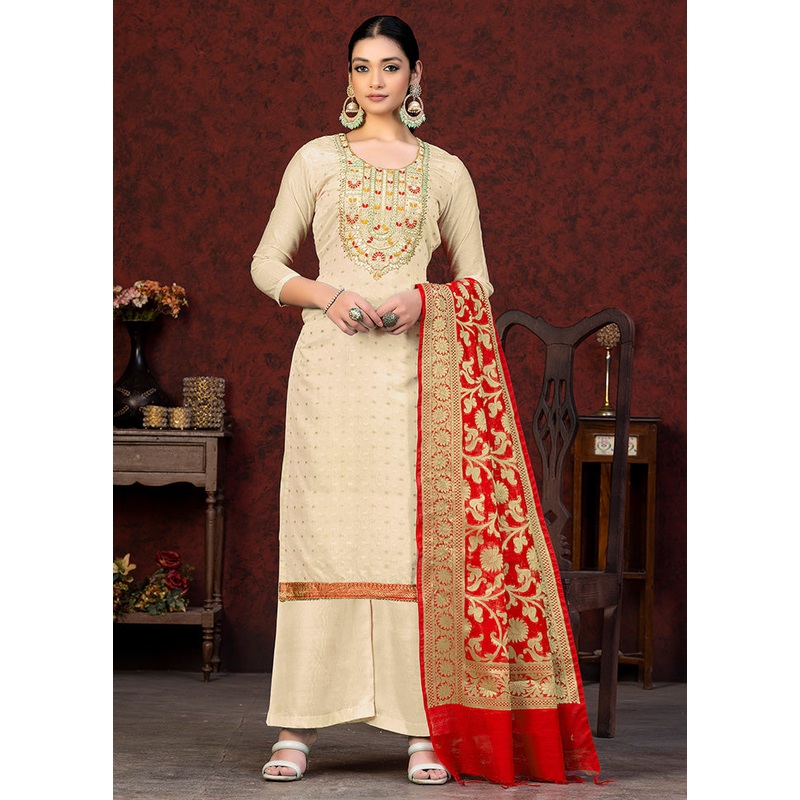 3 Pc Yellow Unstitched Silk Hand Suit Set - JD986591105