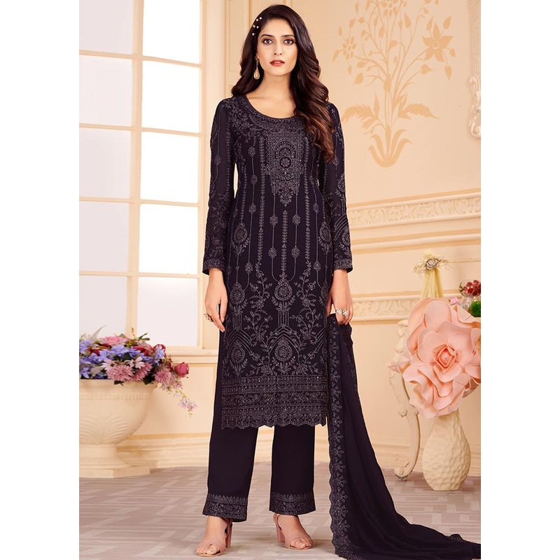 Brown 3 Pc Unstitched Georgette Suit Set With Dupatta - JD986591037