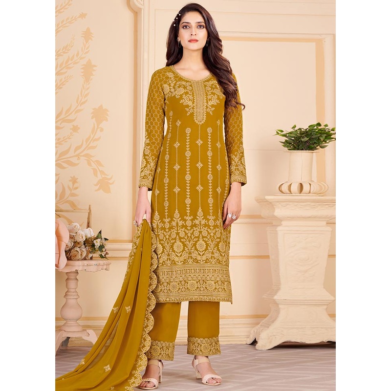Mustard 3 Pc Unstitched Georgette Suit Set With Dupatta - JD986591032