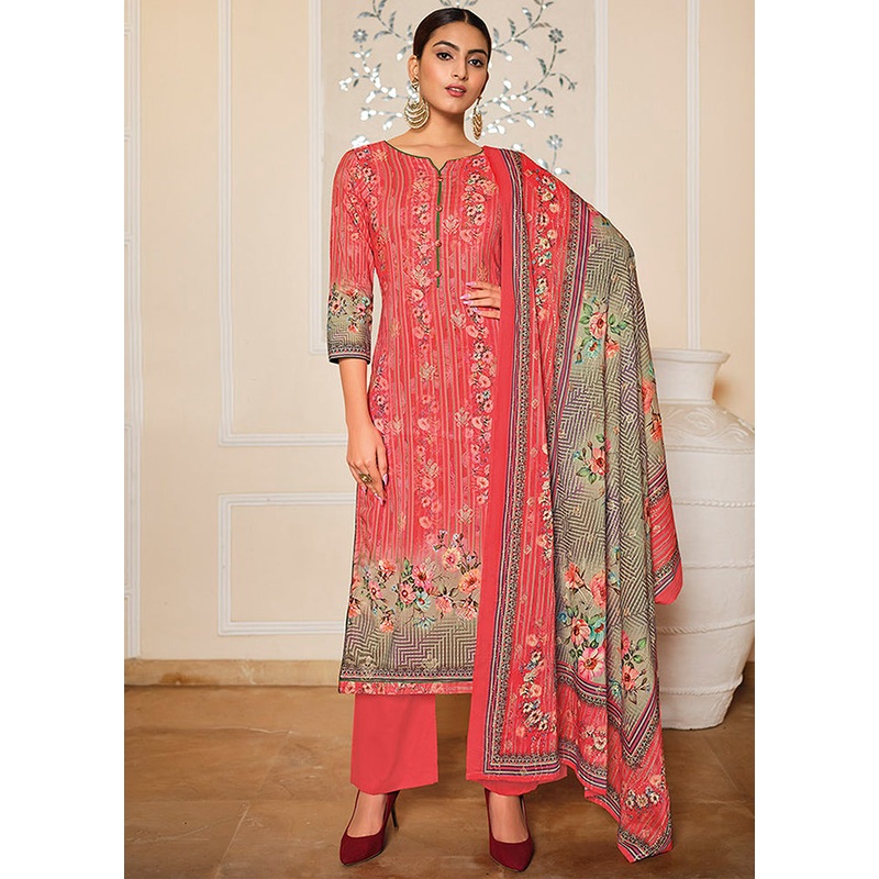 3 Pc Coral Unstitched Pure Cotton Suit Set - JD986590797