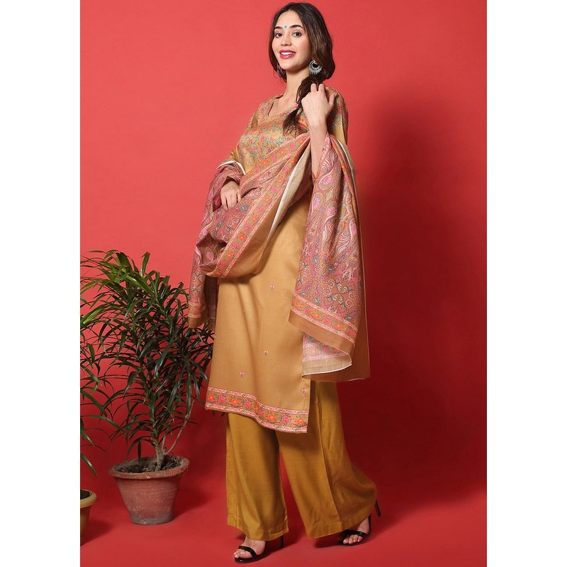 3 Pc Gold Digital Print Unstitched Cotton Salwar Suit - JD986590789