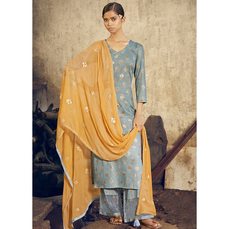 3 Pc Grey Unstitched Pure Cotton Suit Set - JD986590823
