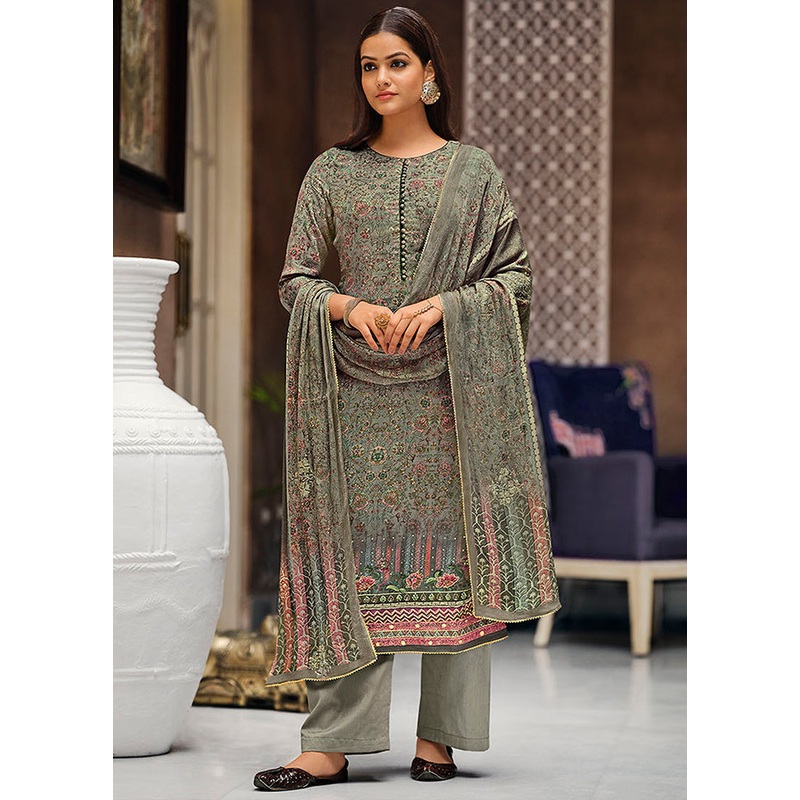 3 Pc Grey Unstitched Viscose Suit Set - JD986590796