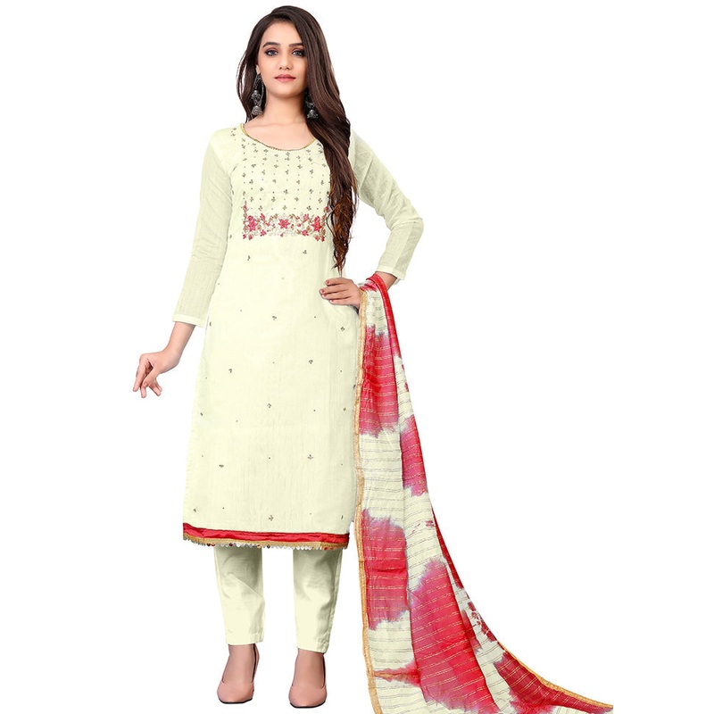3 Pc Light Yellow Cotton Salwar Suit Set With Dupatta - JD986590845