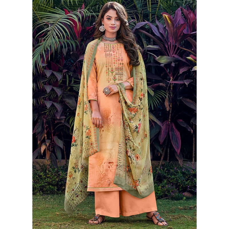 3 Pc Peach Unstitched Cotton Suit Set - JD986590831