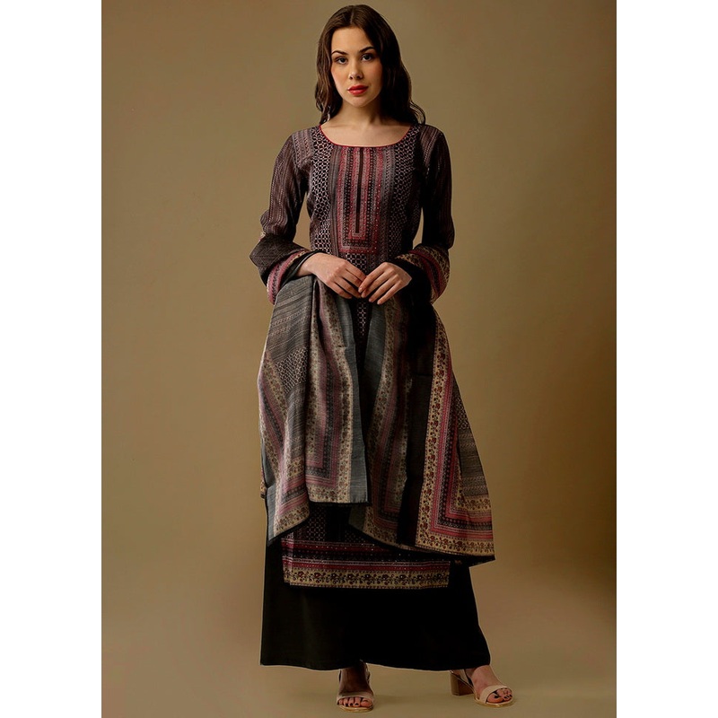 3 Pc Pink Unstitched Maheshwari Silk Suit Set - JD986590794