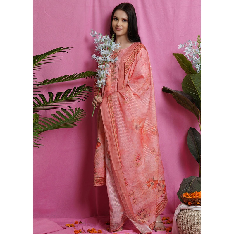 3 Pc Pink Unstitched Salwar Suit Set With Dupatta - JD986590854