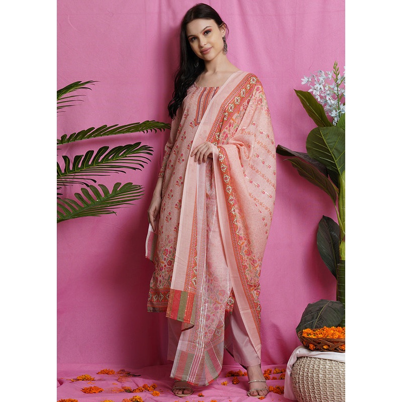 3 Pc Unstiched Peach Salwar Suit Set With Dupatta - JD986590848