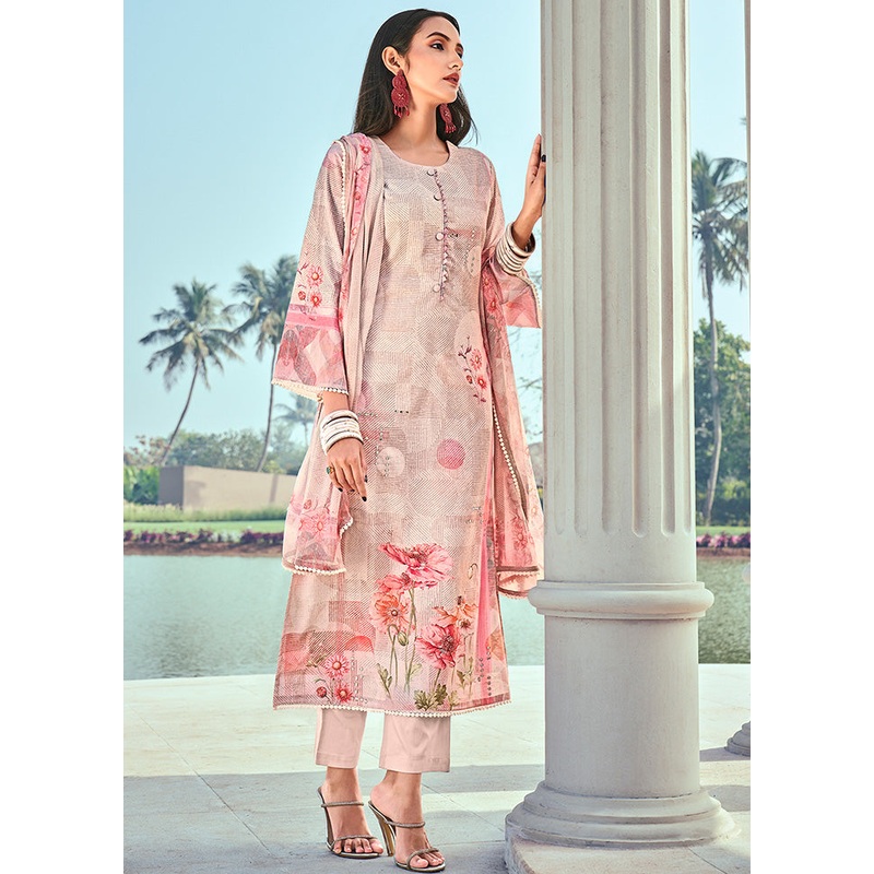 3 Pc Unstitched Pink Cotton Salwar Suit - JD986590841
