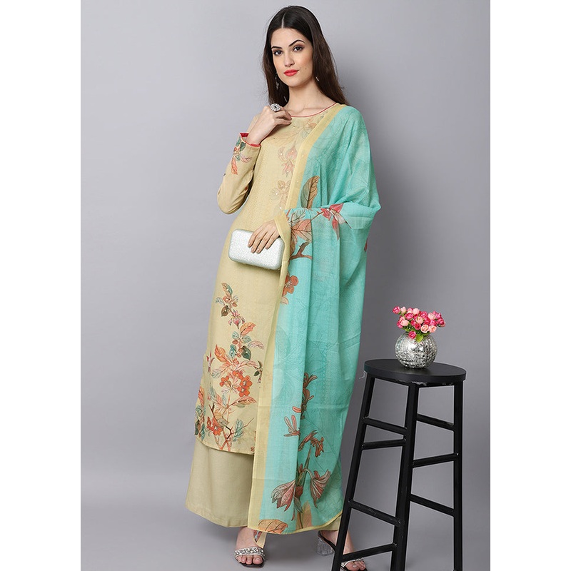 3 Pc Yellow Unstitched Suit Set With Dupatta - JD986590863