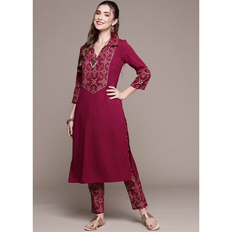 2 Pc Maroon Readymade Silk Kurti Set - JD986590311