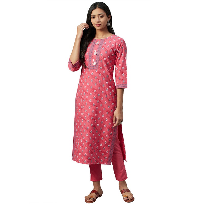 2 Pc Peach Readymade Silk Kurti Set - JD986590312