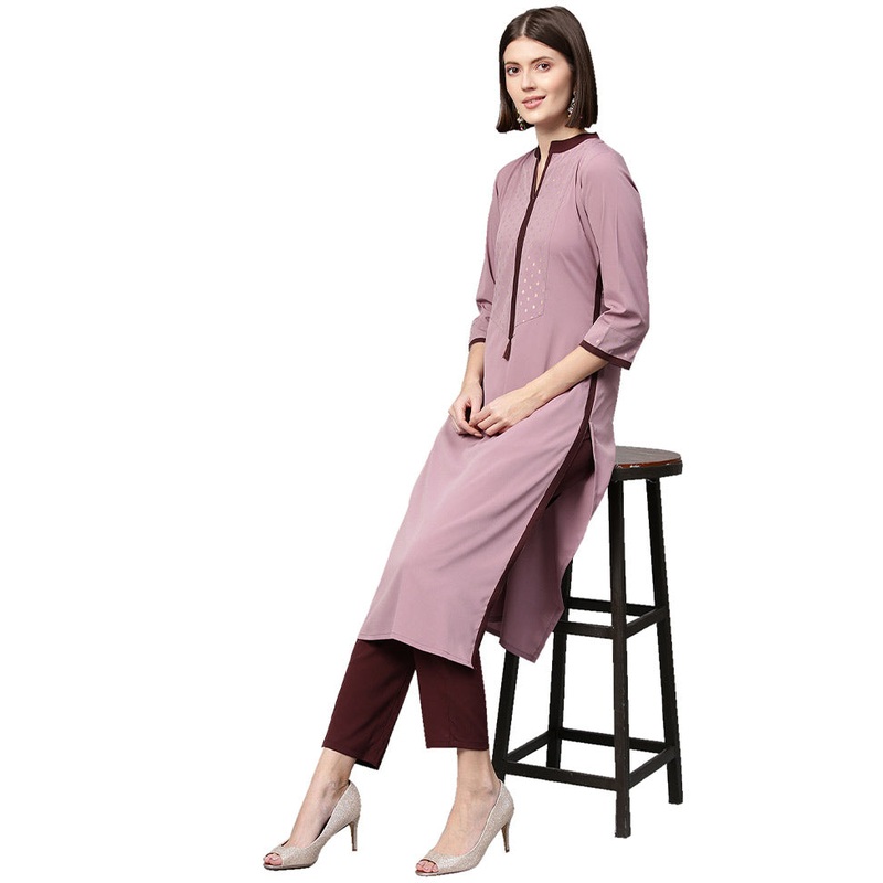 2 Pc Wine Readymade Silk Kurti Set - JD986590308