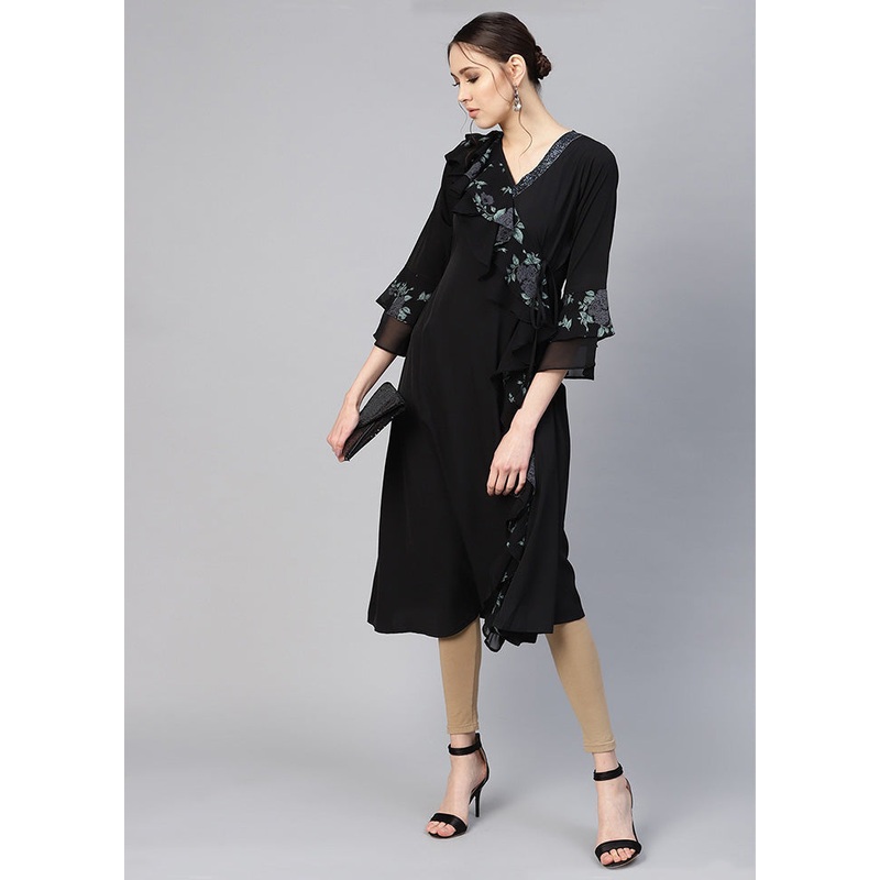 Black Readymade Printed Kurti - JD986590314