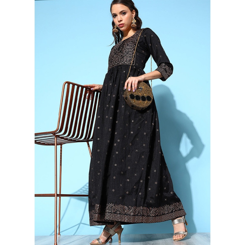 Black Readymade Silk Woven Kurti - JD986590294