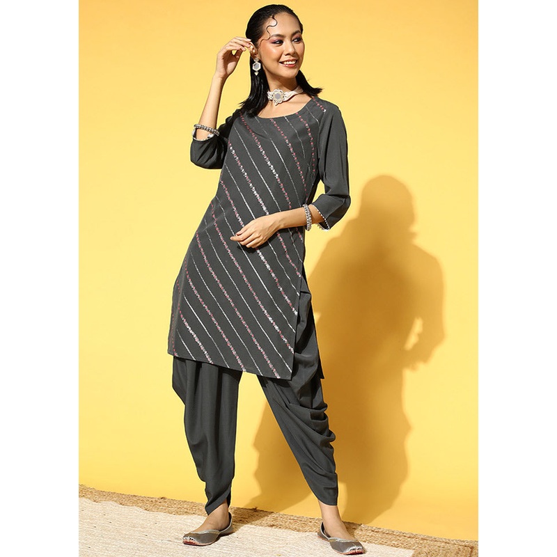 Grey Readymade Silk Woven Kurti - JD986590301