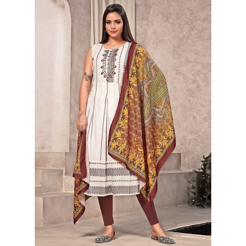 Off White Readymade Silk Woven Kurti - JD986590302