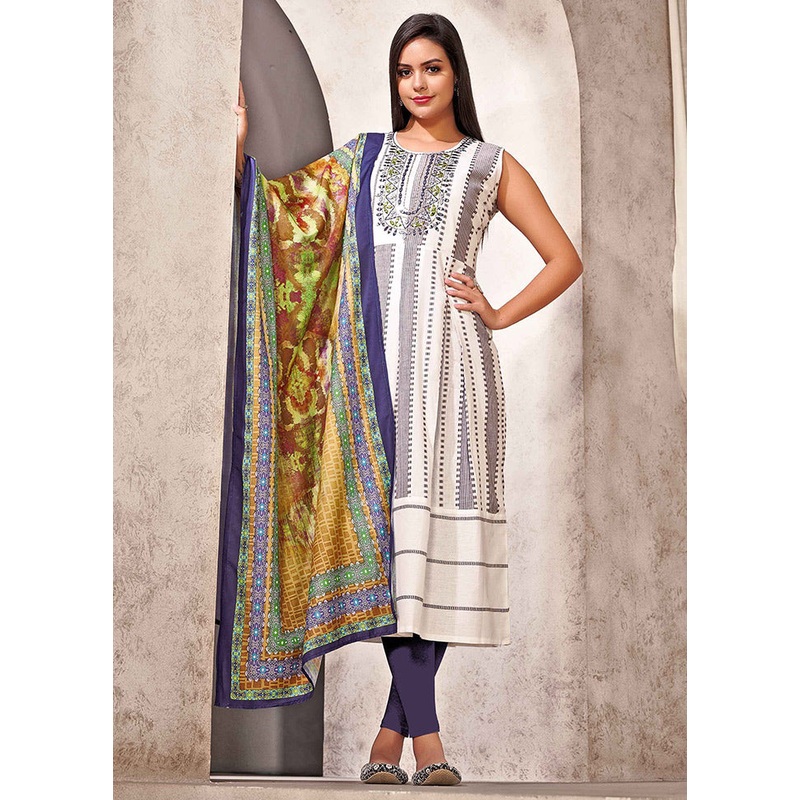 Off White Readymade Silk Woven Kurti - JD986590303