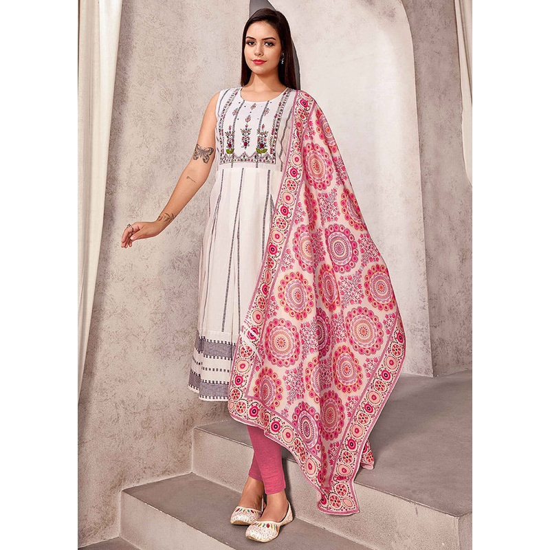 Off White Readymade Silk Woven Kurti - JD986590304