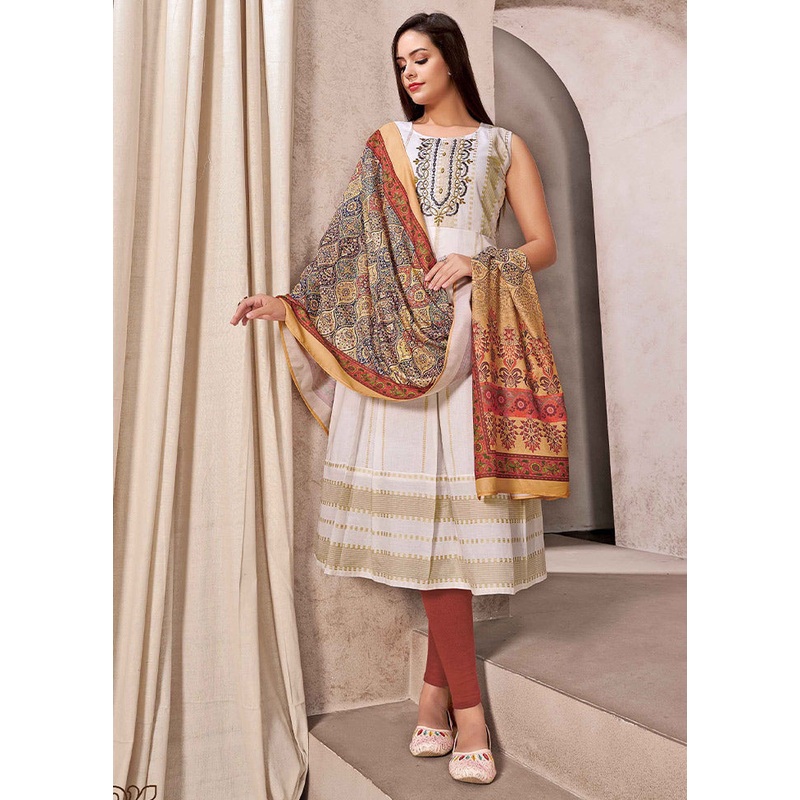 Off White Readymade Silk Woven Kurti - JD986590306