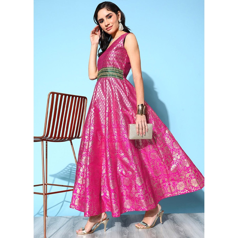 Pink Readymade Silk Woven Kurti - JD986590295