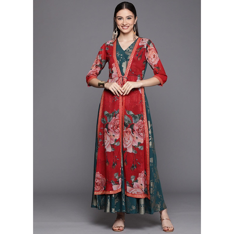 Red Readymade Silk Woven Kurti - JD986590299