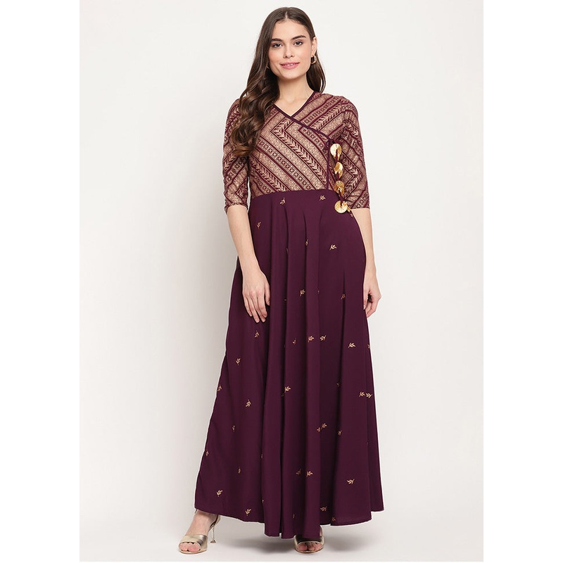 Wine Readymade Printed Kurti - JD986590313