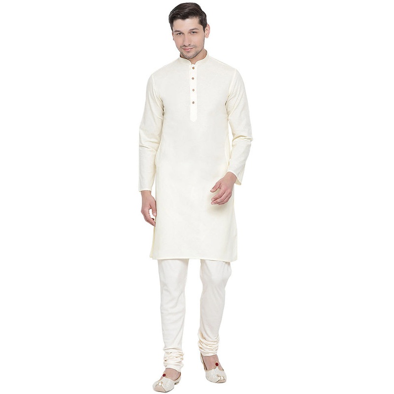 2 Pc Beige Cotton Kurta With Beige Churidar - JD986590156